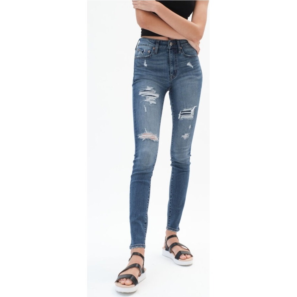 Aeropostaleā High Rise Jegging Ripped Distressed Skinny Dark Wash Size 10 Short